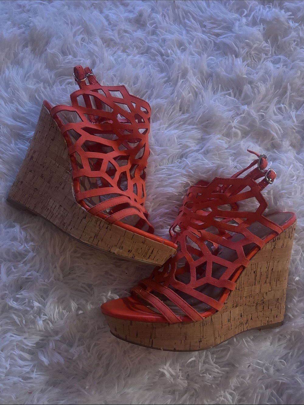 Charles by Charles David Coral Cutout Cork Wedge Sandals